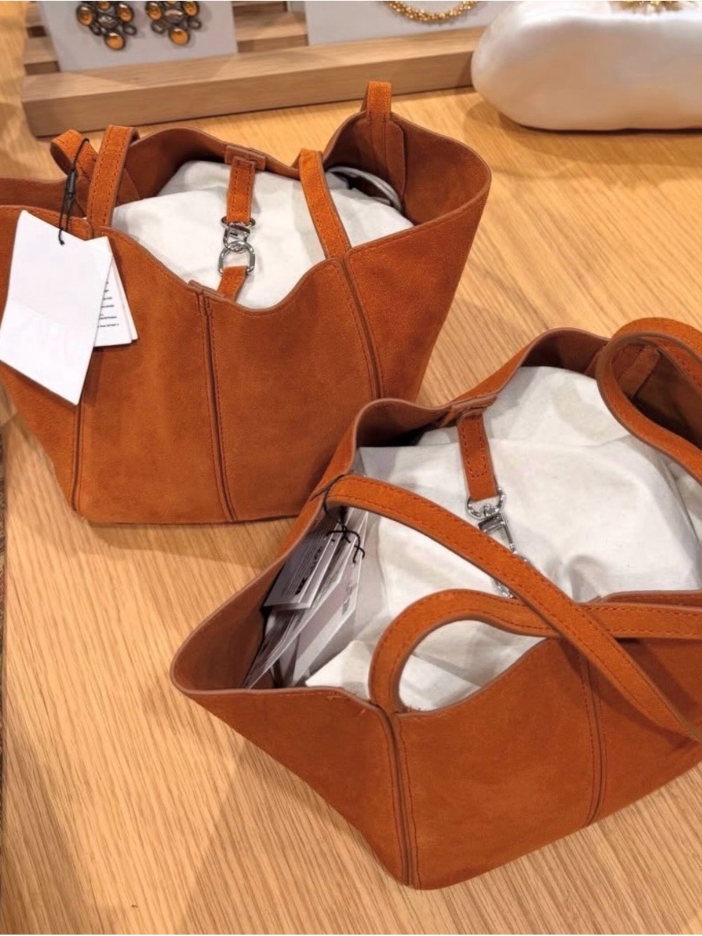 Zara Suede Tote in Cognac Orange